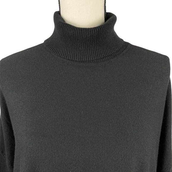 Cyrus Women's Knit Turtleneck Sweater Small Black Fringe Hem Boxy Oversized Top - Picture 2 of 11
